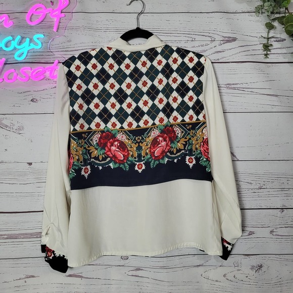 VINTAGE 80s Petite Sophisticated Floral Vest Button Down Shirt Womans Size 10P - Picture 2 of 5